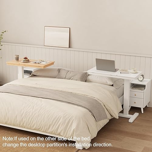 Miniatura 31 de Mesa de Cabecera de Madera Maciza sobre la Cama con Ruedas, Mesa de Cama de Hospital Médica Ajustable con Superficie Inclinable sobre la Cama,