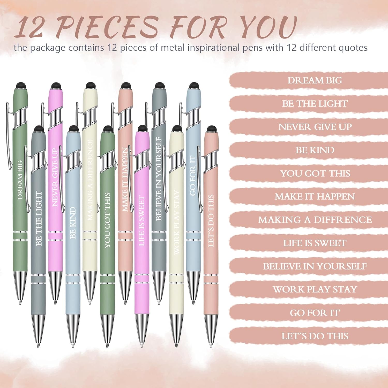 Zonon 12 Pcs Inspirational Pens, Motivational Ballpoint Pen Gifts for Women image 2