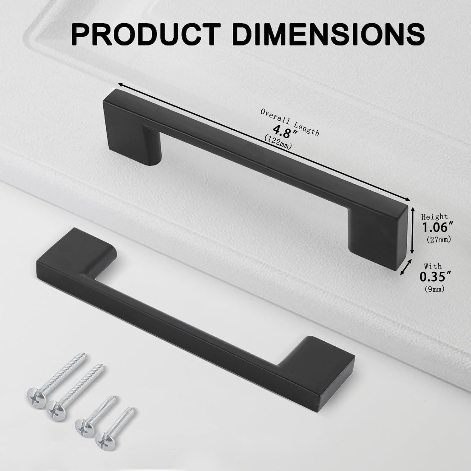 2 Pack 5 Inch Black Cabinet Pulls, Aluminum Alloy Drawer Handles for Kitchen, Dresser, Closet (Modern Matte Finish)