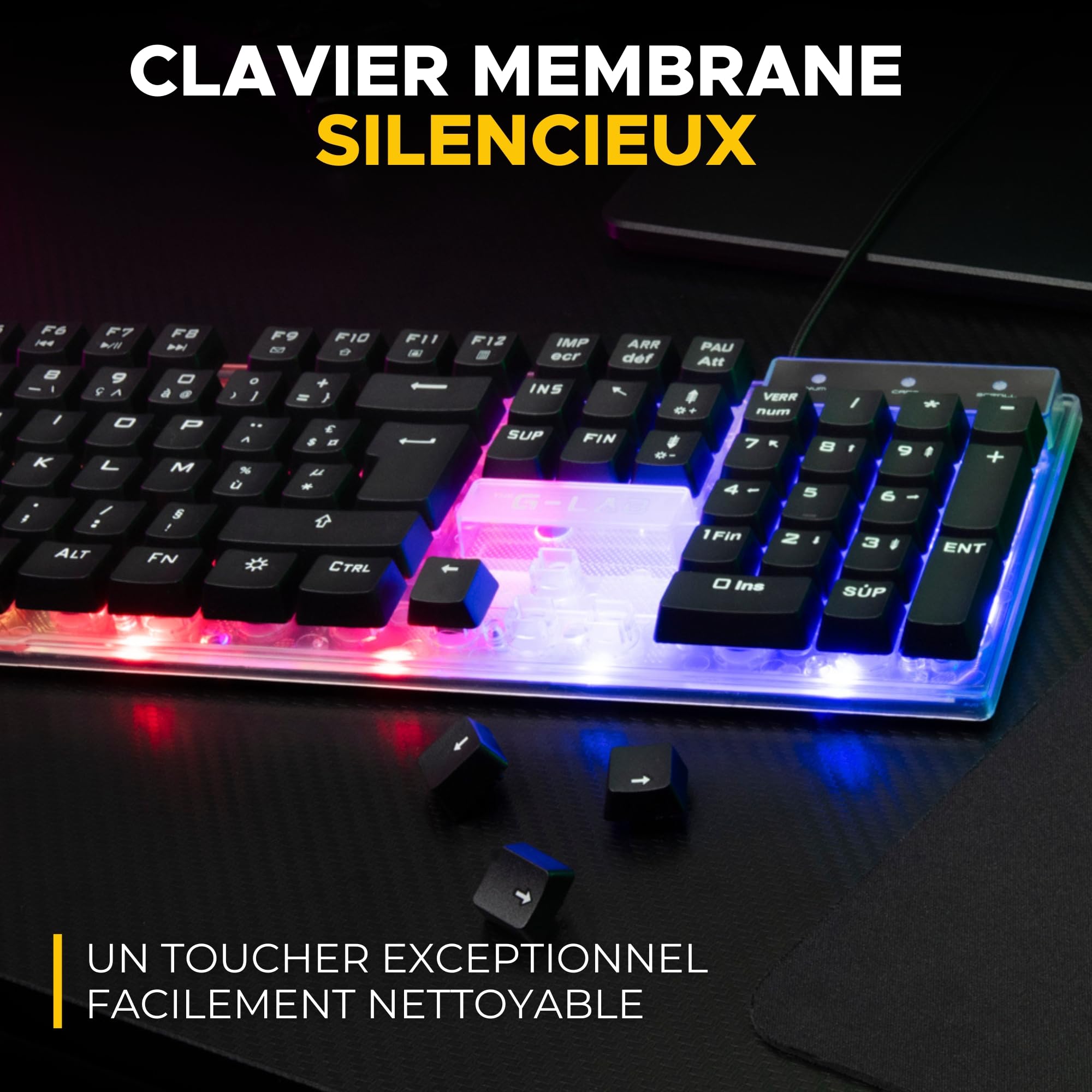 THE G-LAB - Combo Yttrium - Pack Gaming Azerty RGB, Clavier Gamer 105 Touches Et 19 Touches Anti-ghosting - Souris Gamer 2400 Dpi - Tapis De Souris Gaming - Pc Ps4 Ps5 - New