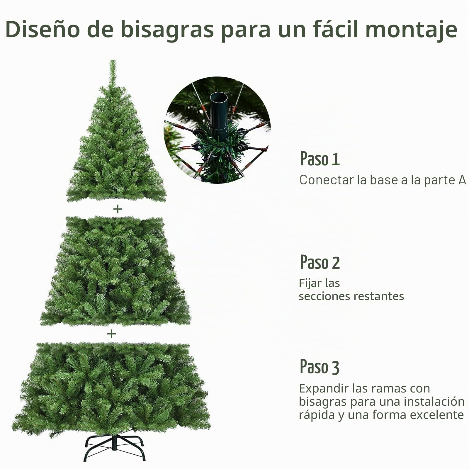 LIFEZEAL Árbol de Navidad, árbol automático de Lujo Verde de 225/180 cm de Alto, 3 Secciones, con 1346 Ramas de 21 cm de Largo de PVC, Patas estables de Hierro de 55 cm de Largo, Duradero