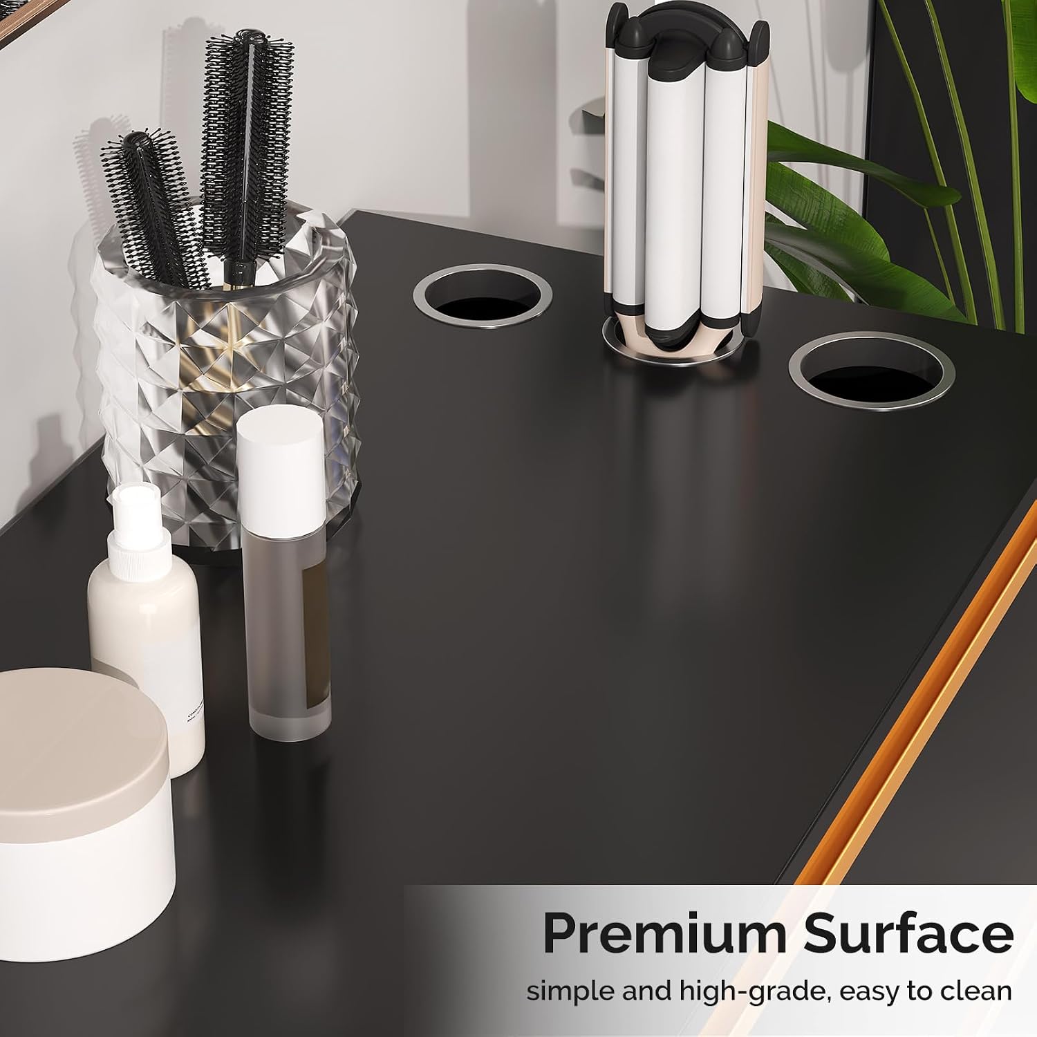 OmySalon Salon Station, Barber Station with Mirror & Drawers & Hair Dryer Holders, Professional Storage Styling Cabinet, Salon Stations for Hair Stylist Beauty Spa Dresser, Black