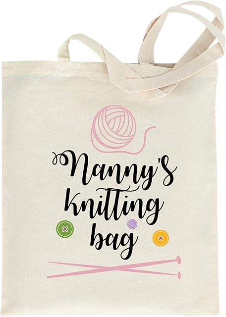 Pomchick Nanny's Knitting Bag 38x42 cm Natural Colour Gift For Her Nanny Granny Grandma Christmas Birthday Mother's Day Present Tote Shopping Handbag