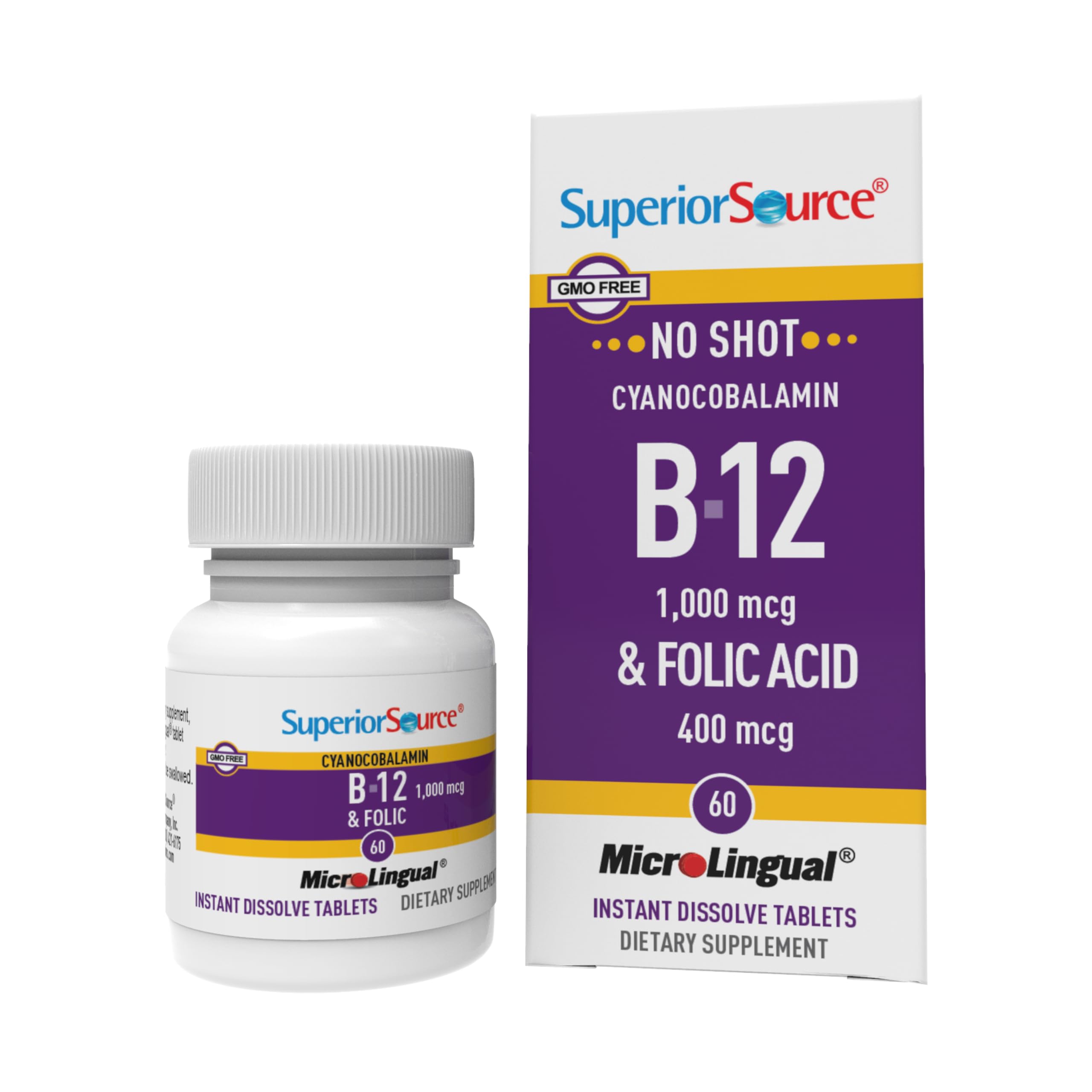 – Superior Source No Shot B12/Folic Acid, 1000 mcg/400 mcg, 60 Count