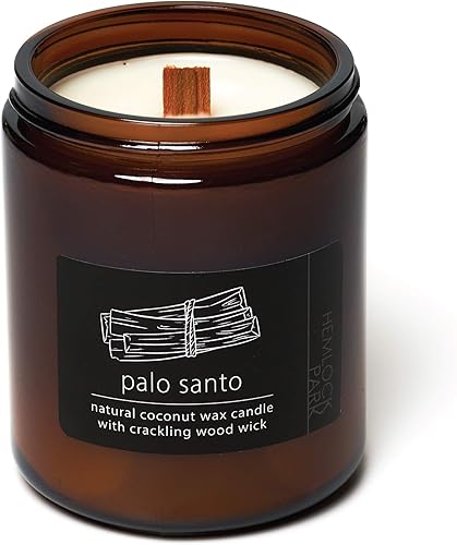 Vela con mecha de madera agrietada hecha a mano con cera de coco orgánica y aceites esenciales (palo santo, estándar de 8oz)