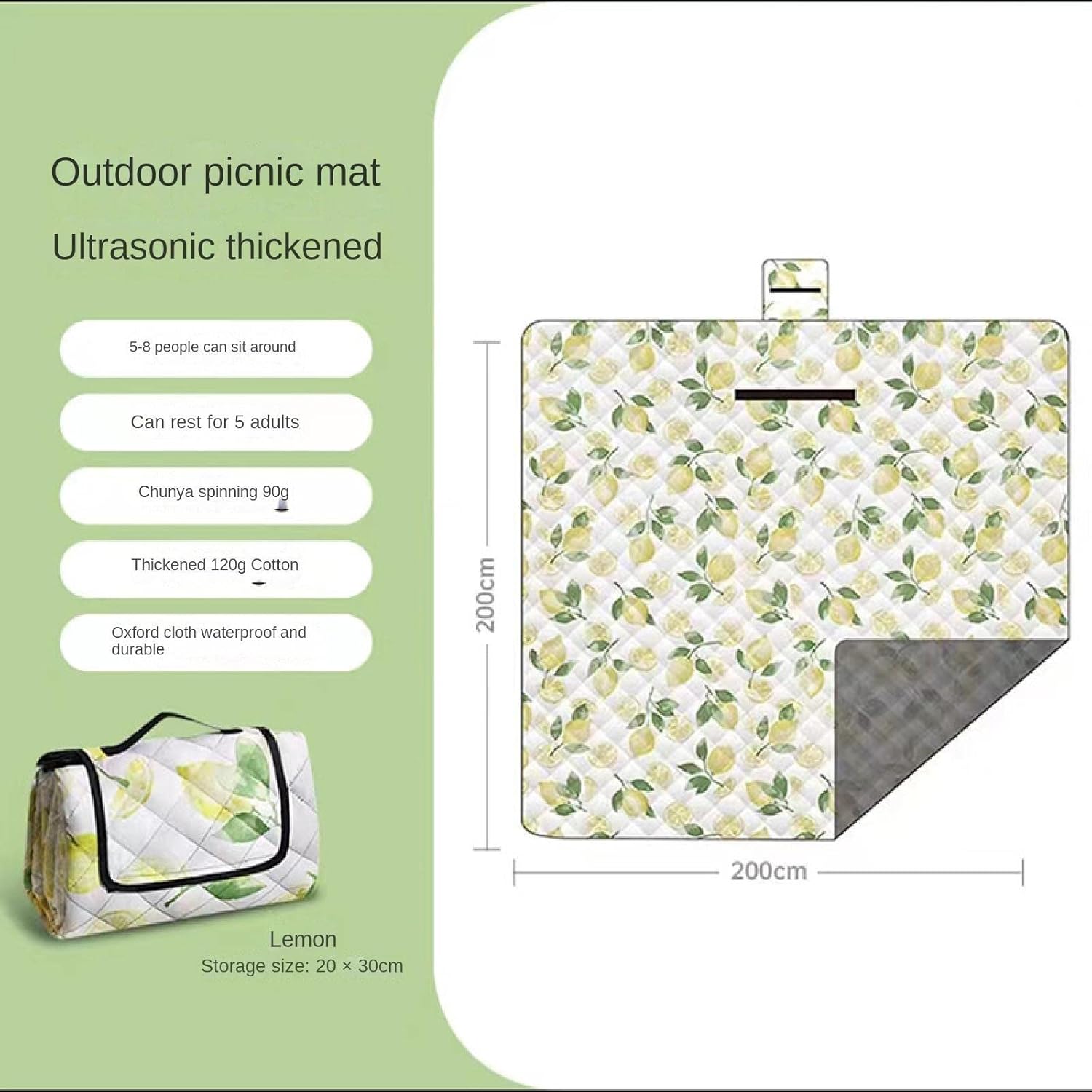 Ultrasonic Picnic mat, Suitable for Outdoor Camping, Three-Layer Thickened Picnic mat, Lawn mat [SmallYellowGrid] 200 * 200cm