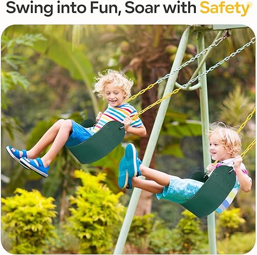 Miniatura 2 de DECORLIFE Paquete de 2 asientos de columpio para columpio, soporta 330 libras, kits de reemplazo de columpios con cadenas revestidas para niños y