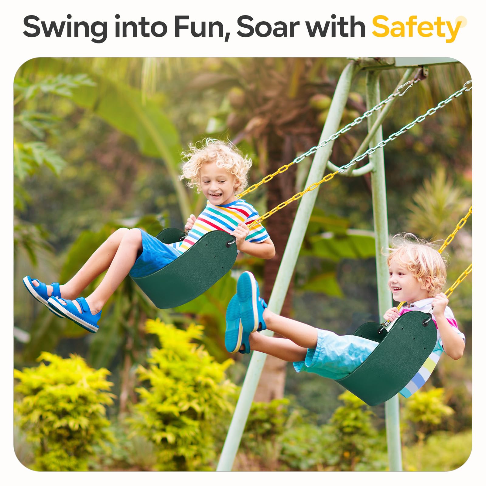 DECORLIFE Heavy Duty Swing Seats Replacement for Swing Set (2-Pack) - 330lb Capacity, Outdoor Rust-Resistant Coated Chains, Anti-Slip Seats for Adults & Kids, Backyard Playground Accessories