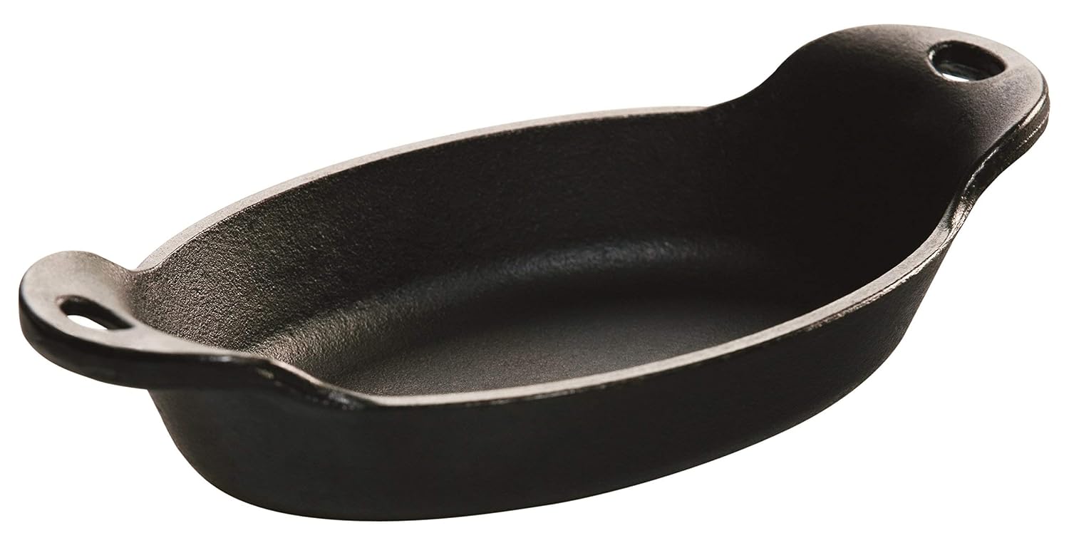 Lodge HMSOV Heat Enhanced and Seasoned Cast Iron Oval Mini Server, 9-Ounce, Black