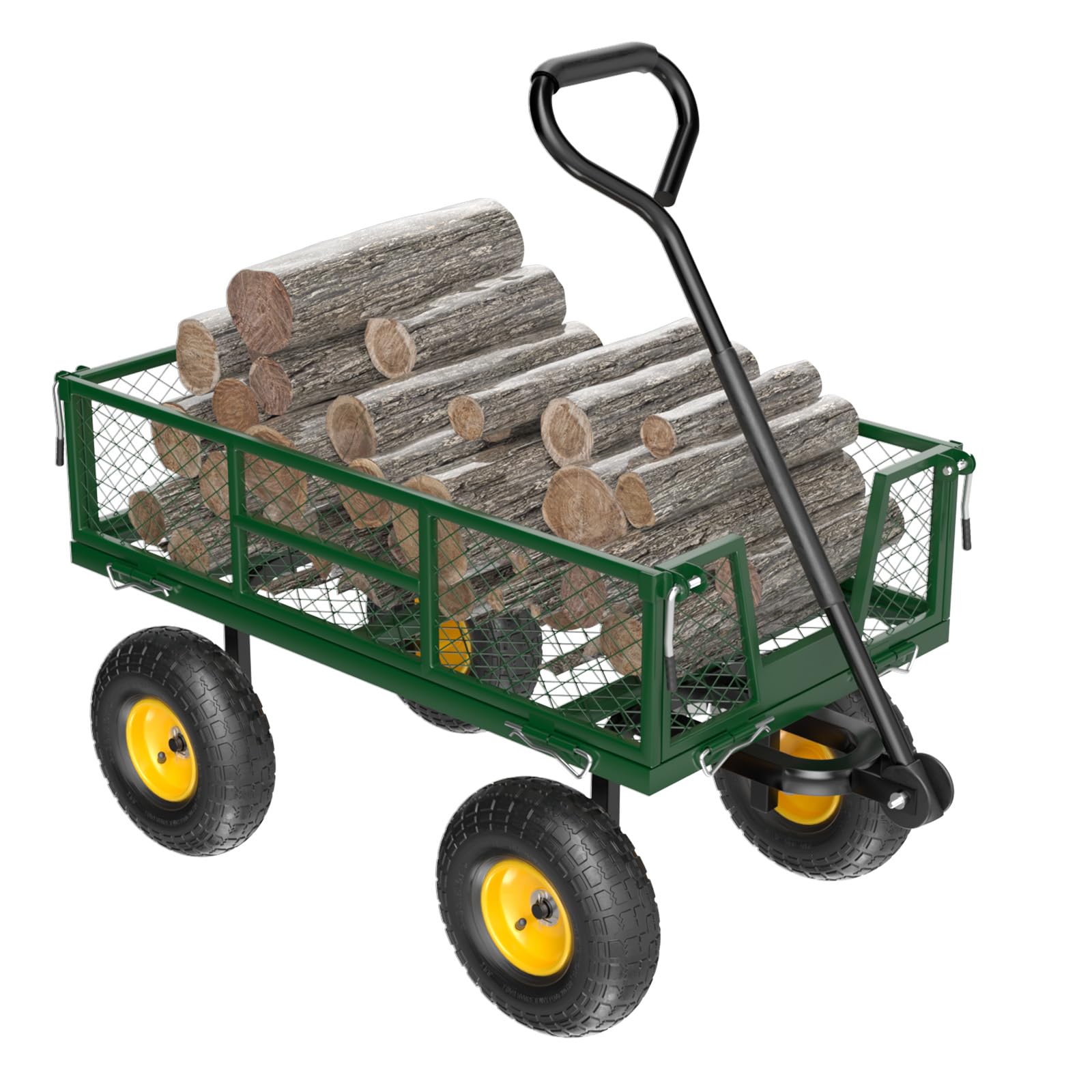 Bonnlo Gartenwagen, Bollerwagen Metall mit 180° drehbarem Griff und abnehmbarem Eisennetz, 363 kg Schwerlast-Nutzwagen, Kippwagen für Garten, Rasen und Landschaftsbau (Grün, 95,5 x 51 x 90 cm)