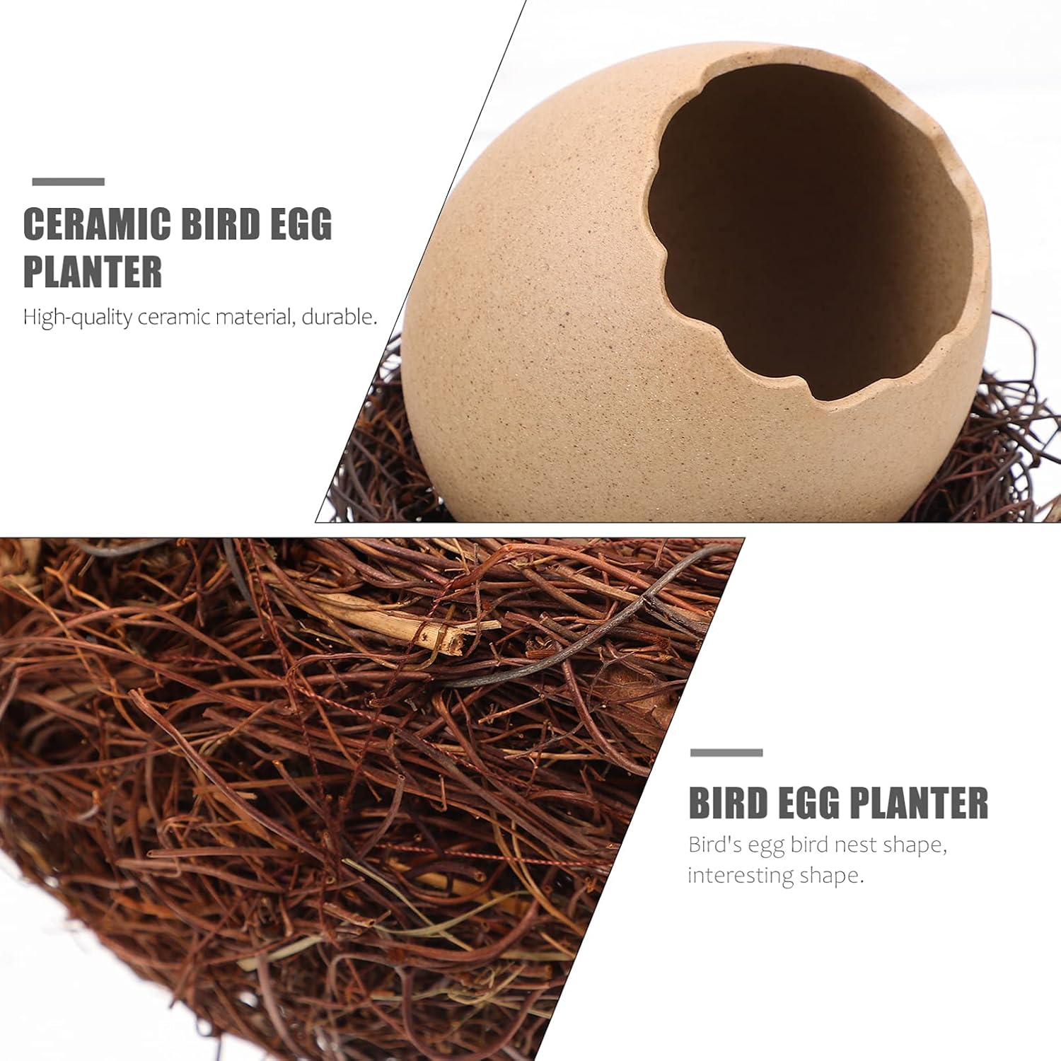 FOMIYES Garden Flower Planter Ceramics Flower Pot Creative Succulent Plants Pot Vase Birds Eggs with Rattan Birds Nest Easter Birds Nest for Garden Yard Home Party Easter Decor
