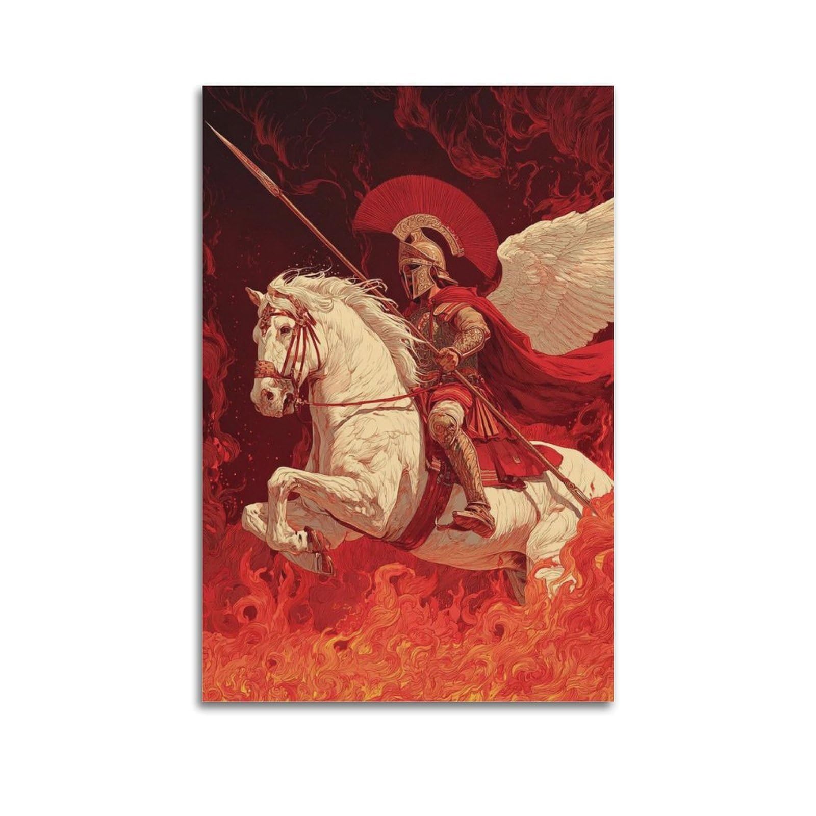 XKUGA Spartan Warrior Poster Winged Greek Cavalry Fire Spear Modern Decorative Canvas Prints - Ideal Wall Art for Family, Man Cave, Game Room, Boys & Girls Bedroom 20x30inch(50x75cm)