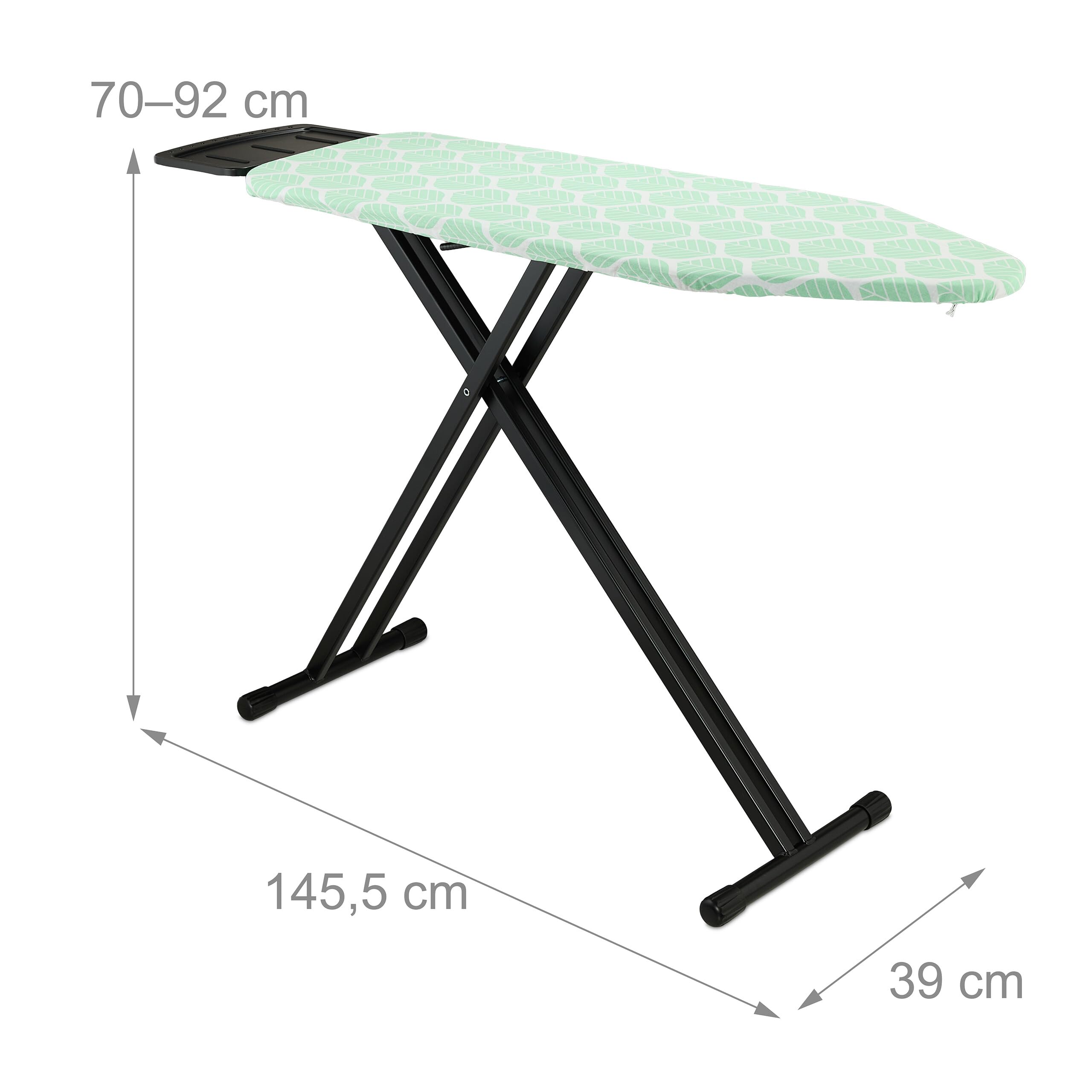 Relaxdays Tabla de Planchar para Plancha de Vapor, 123 x 39 cm, Regulable en Altura, Plegable, Estante, Verde/Negro