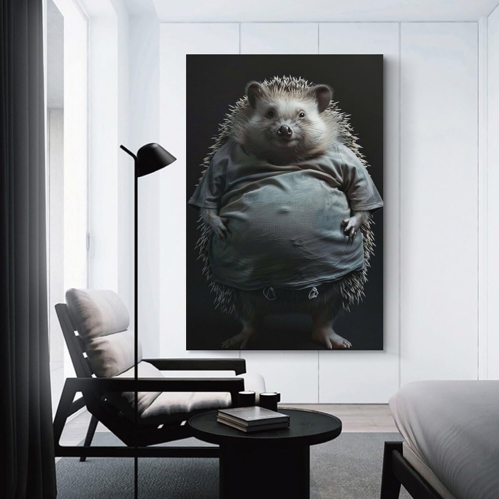 Junmoney Canvas Wall Decor Hedgehog Fat, 24x36inch(60x90cm), for Bedroom Decor, Cosy Corners Or Studios, Decorative Wall Art for Cosy Rooms