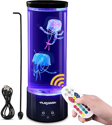Playlearn - Luz de estado de ánimo de medusas, luz LED eléctrica USB que cambia de color para niños o adultos, decoración del océano, mini tanque de