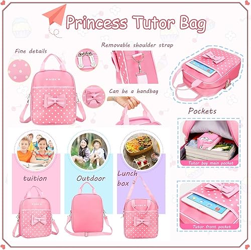 Miniatura 4 de Juego de 2 mochilas escolares con lazos para niñas y estudiantes, diseño de princesa para escuela primaria, 2Pcs BagSet S
