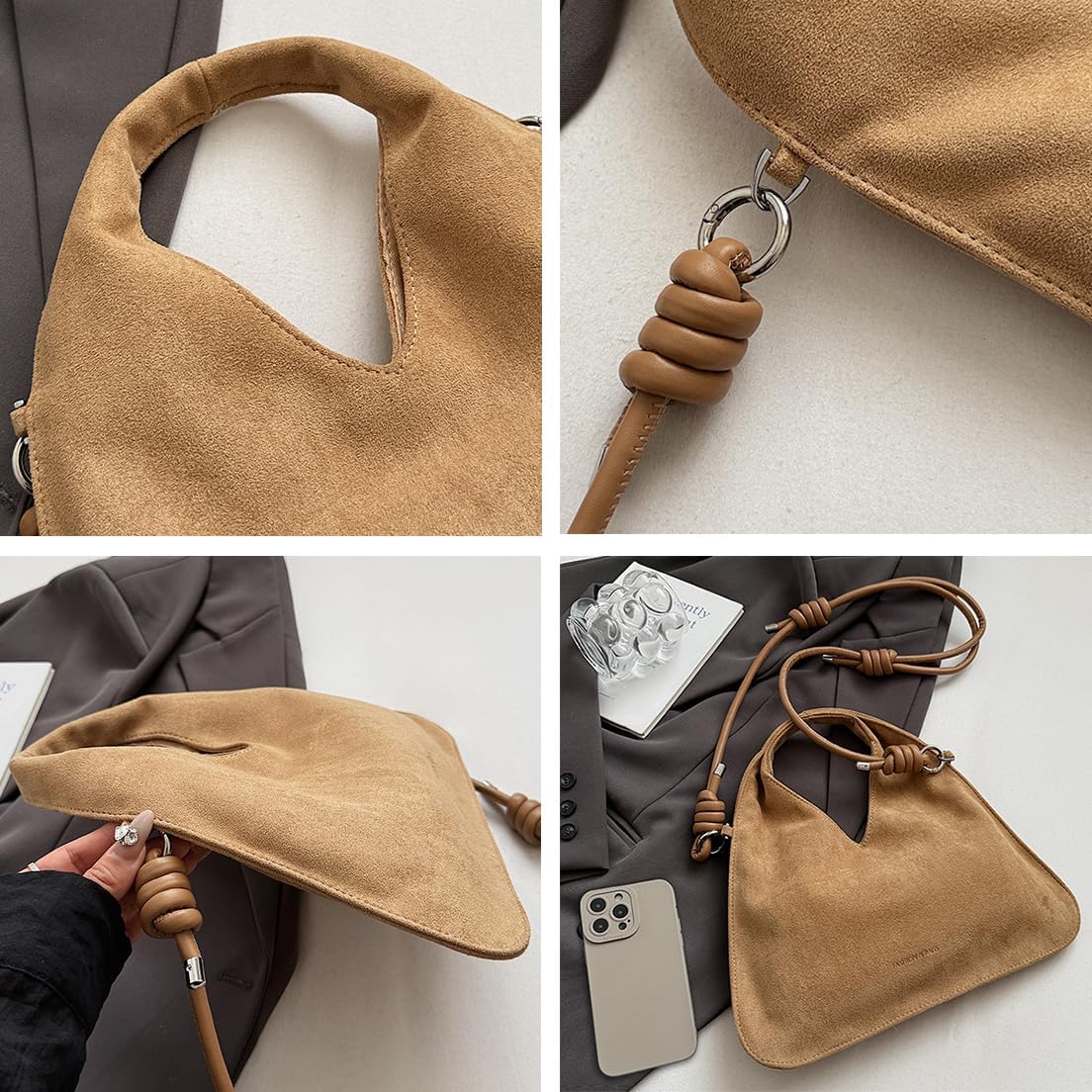 Suede Tote Bags for Women Small Shoulder Crossbody Bag Handbags Chic Purses Satchel for Travel Work - Image 5
