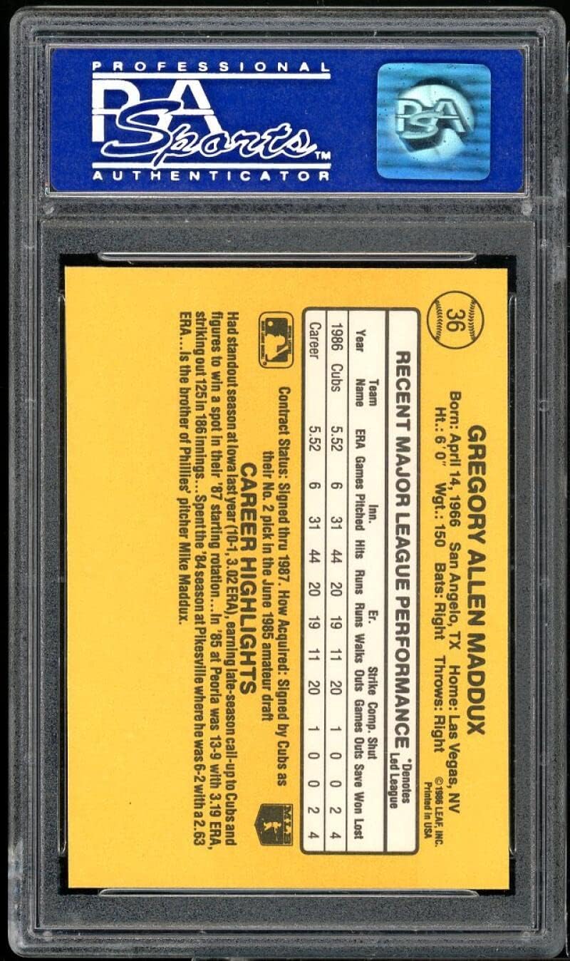 1987 Donruss #36 Greg Maddux PSA 9 Mint RC Rookie Cubs