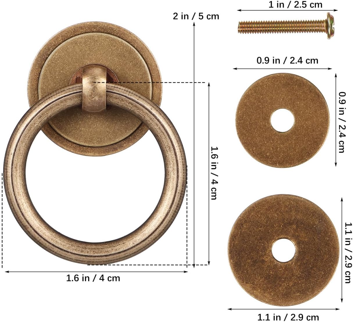 Hemobllo Vintage Solid Brass Drawer Pulls 4 Pack 1.57 Inch Cabinet Handles Ring Style for Dressers Cabinets Easy Installation Durable Hardware