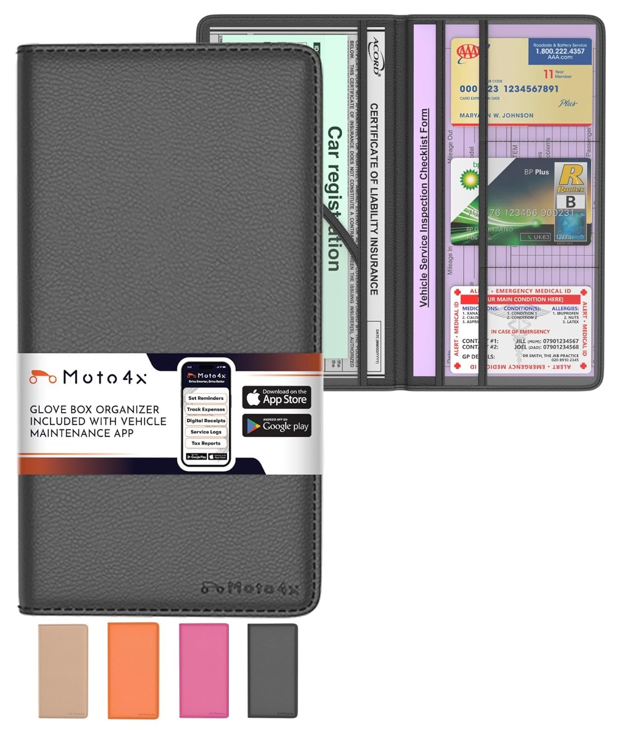 Premium Leather with Magnetic Shut Car Registration and Insurance Card Holder Glove Box Organizer for License Cards Documents