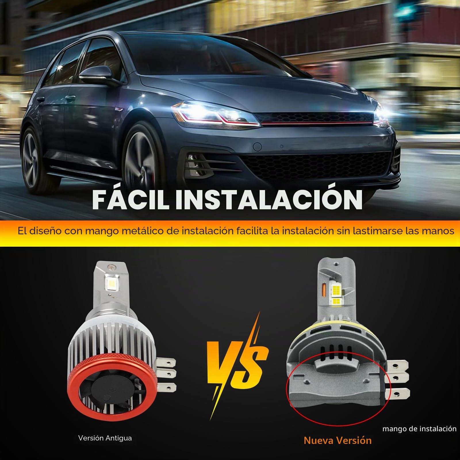 D-Lumina Bombilla H15 LED Canbus, 100W 12000lm 6500K，antierrores luz deslumbrante blanca súper luminosa y luz de circulación diurna, con efecto de refrigeración mediante ventilador,paquete de 2