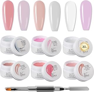 Professional Builder Gel for Nails With Tool 30ml 6 Basic Colors Clear White Pink Nude Brown Peach-Nail Extension Gel Set With DIY Salon Nail Art Manicure Set For Women
