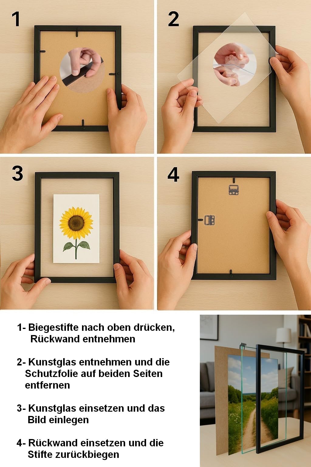 Premium Bilderrahmen 40 mm aus MDF – Schwarz Matt in 70x140 cm – Mit Antireflex Kunstglas – Hochformat & Querformat – Wandmontage & Tischaufstellung – Modernes Design für Fotos, Poster, Urkunden