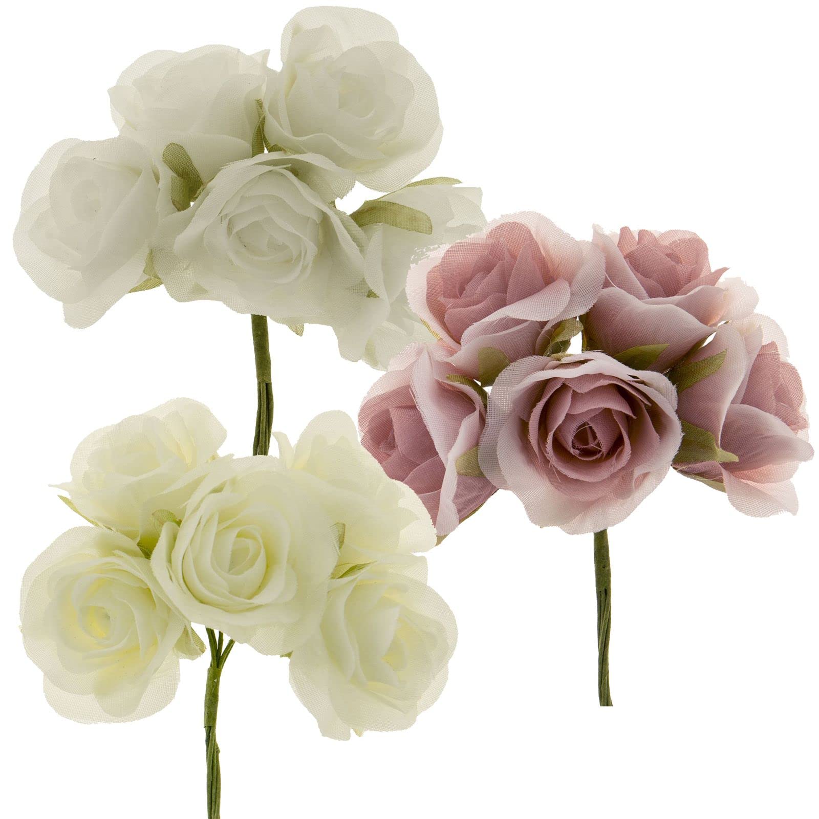 Set 24 Fiori Artificiali Rosa In Tessuto Seta, Teste Fiore Miste Per Decorazioni Fai Da Te, Matrimoni E Accessori Capelli