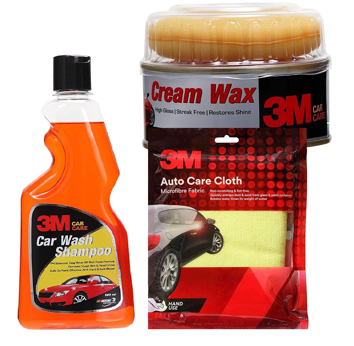 3M Combo of Cream Wax, Microfiber Cloth and Car Shampoo (500 ml) | High Foam | Streak Free | Glossy Car Care Combo-image-47