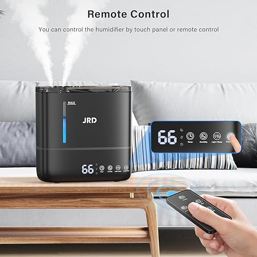 Vista 8 de JRD Humidificadores para dormitorio, humidificador ultrasónico 4L para habitación grande, llenado superior de niebla fría, funcionamiento de 40 Negro