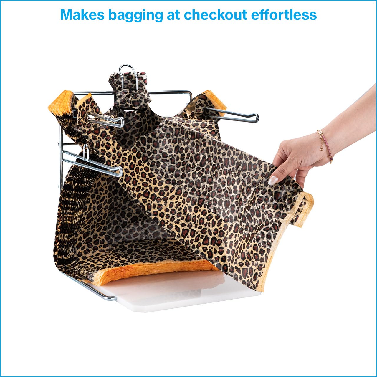 sswbasics plastic grocery bag holder - durable chrome stand for easy storage - fits 11½”w x 6”d x 21”h bags - compact unit, 12" w x 12" l x 16" h