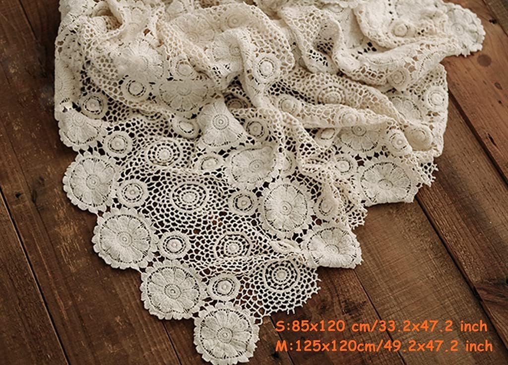 Honra Orraphtstu Baby Photography Props Lace Blanket for Newborn Photoshoot Layers Photo Posing Backdrop Boho (M, Beige)
