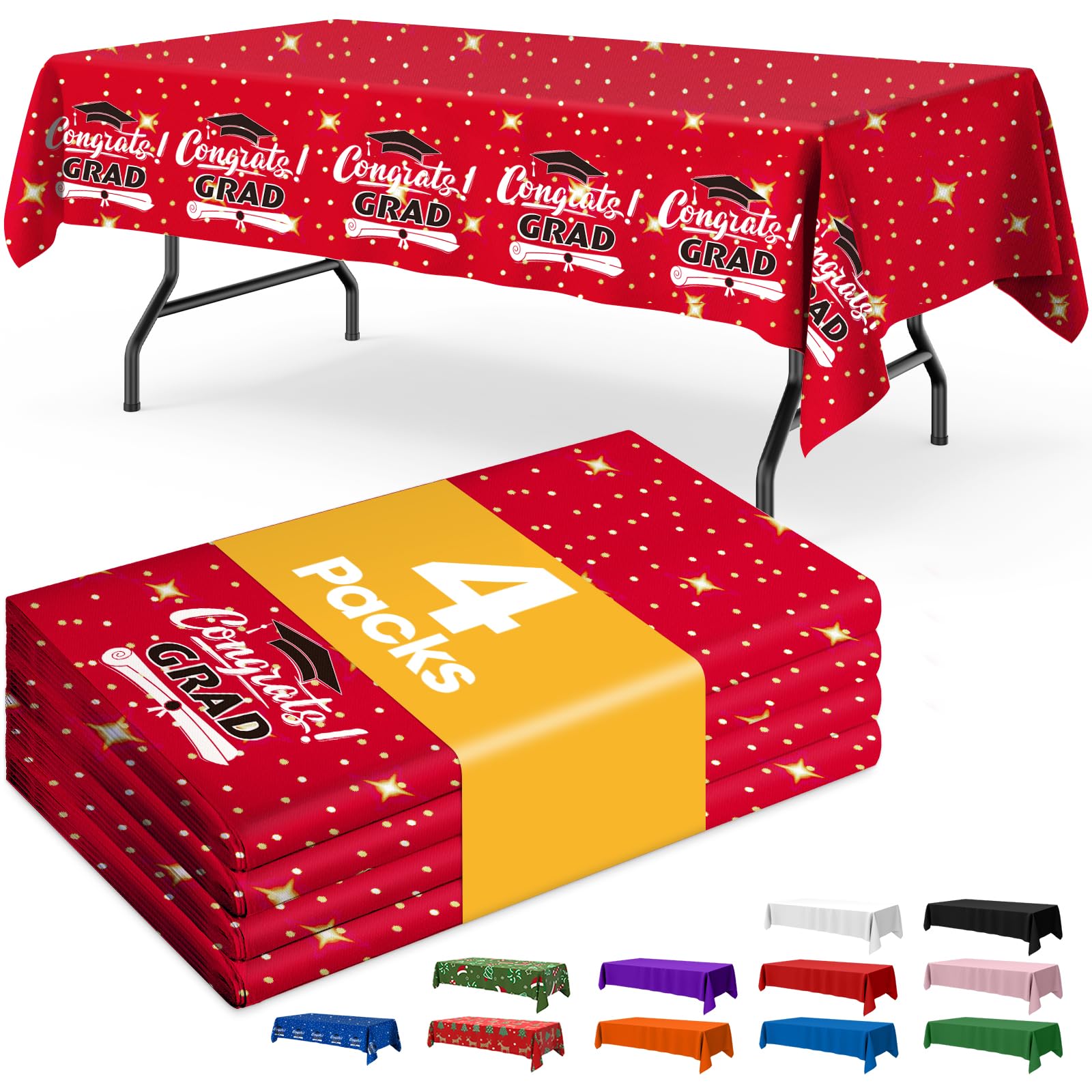 Niuara Graduation Red Plastic Table Cloth - 4 Pack 54" × 108" Rectangle Disposable Tablecloths for 6FT Tables, Table Cover for Party, Holiday &amp; Gathering Use