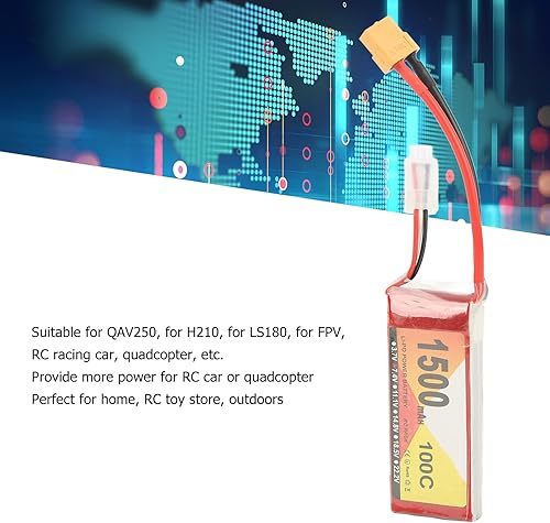 Miniatura 3 de Batería LiPo de 11.1V 1500mAh 100C 3S con enchufe XT60, control remoto por aplicación controlada QAV250 Quadcopter baterías de vehículos