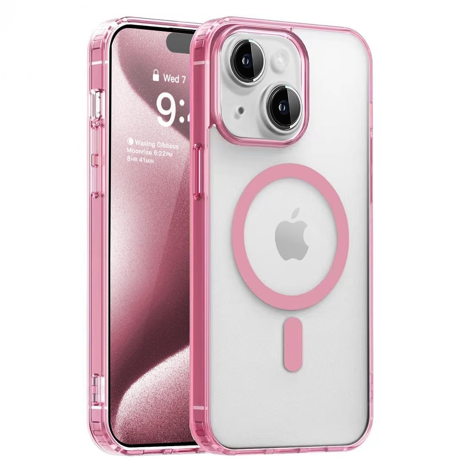 Coque iPhone 15 Plus MagSafe rose translucide mate résistante aux rayures - 7