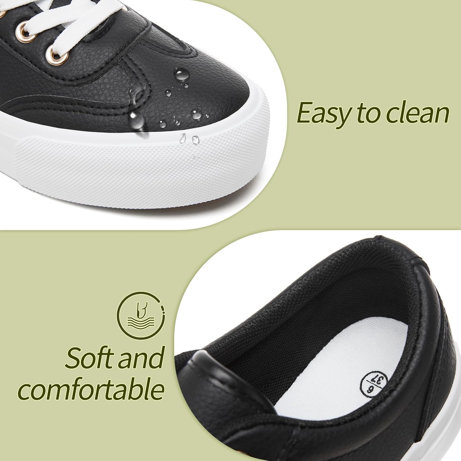 TUOPIN Women's Tennis Shoes White PU Leather Platform Sneakers Comfortable Lace-Up Walking Shoes Fashion Chunky Athletic Sneakers for Women - Image 3