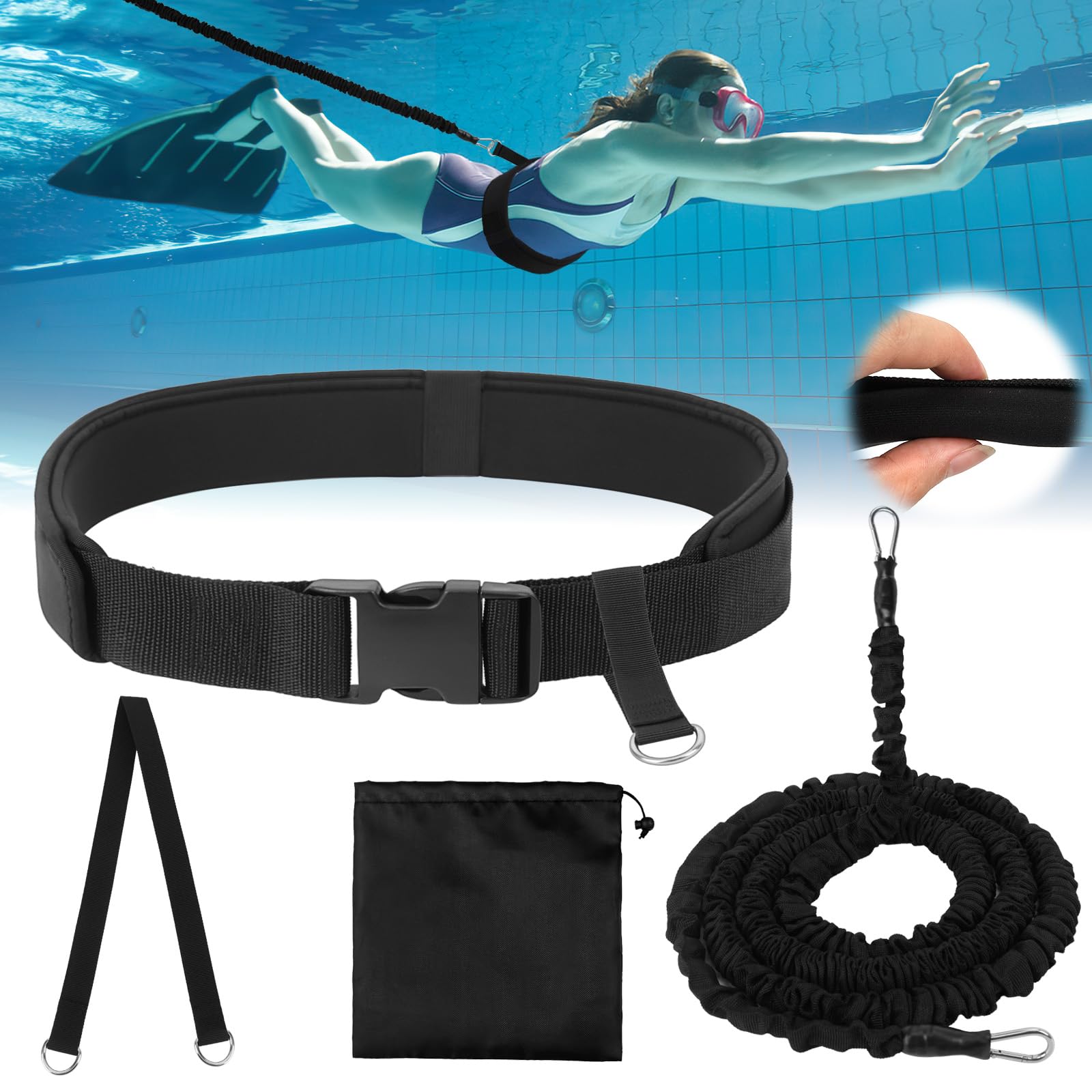 Ceinture de Natation, 2.5-7.5M Elastique de Nage Piscine Réglable, Ceinture Natation Adulte pour Apprentissage/Formation, Élastique de Nage Piscine pour toutes les Piscines sans Système Contre-courant