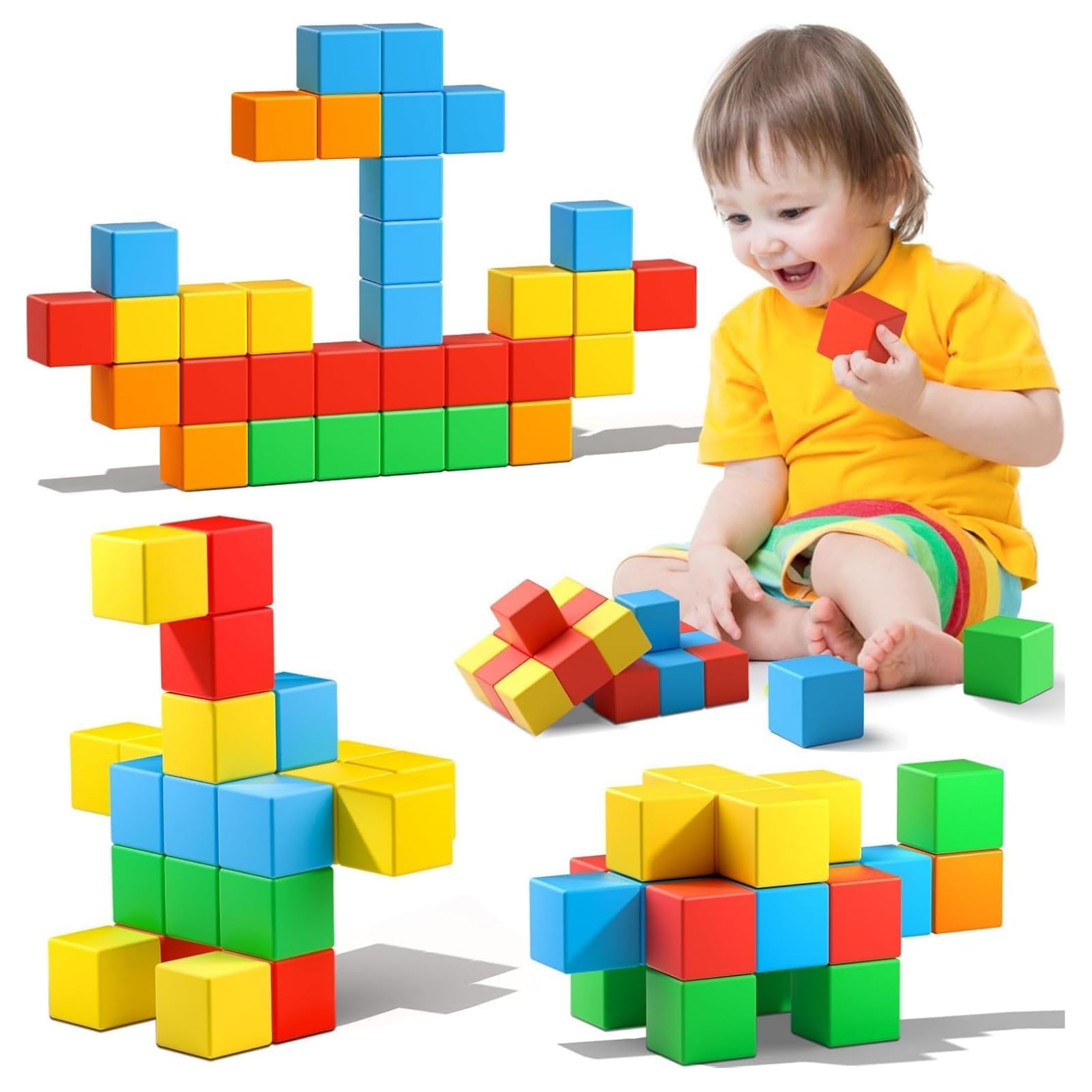 32 PCS Large Magnetic Building Blocks for Kids, Montessori STEM Toys for Toddlers Ages 3-8, Safe Colorful Cubes for Preschool Learning, Creative Sensory Gift for Boys & Girls