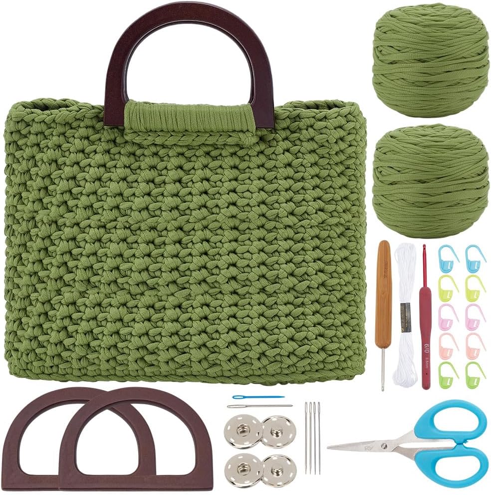ACRNIGHEET Crochet Bag Kit for Beginners Crochet Purse for Women DIY Tote Bag Making Kit with Step-by-Step Tutorials Knitting Supplies for Adults Crafts Autumn Winter Boho Gift Idea (Green)