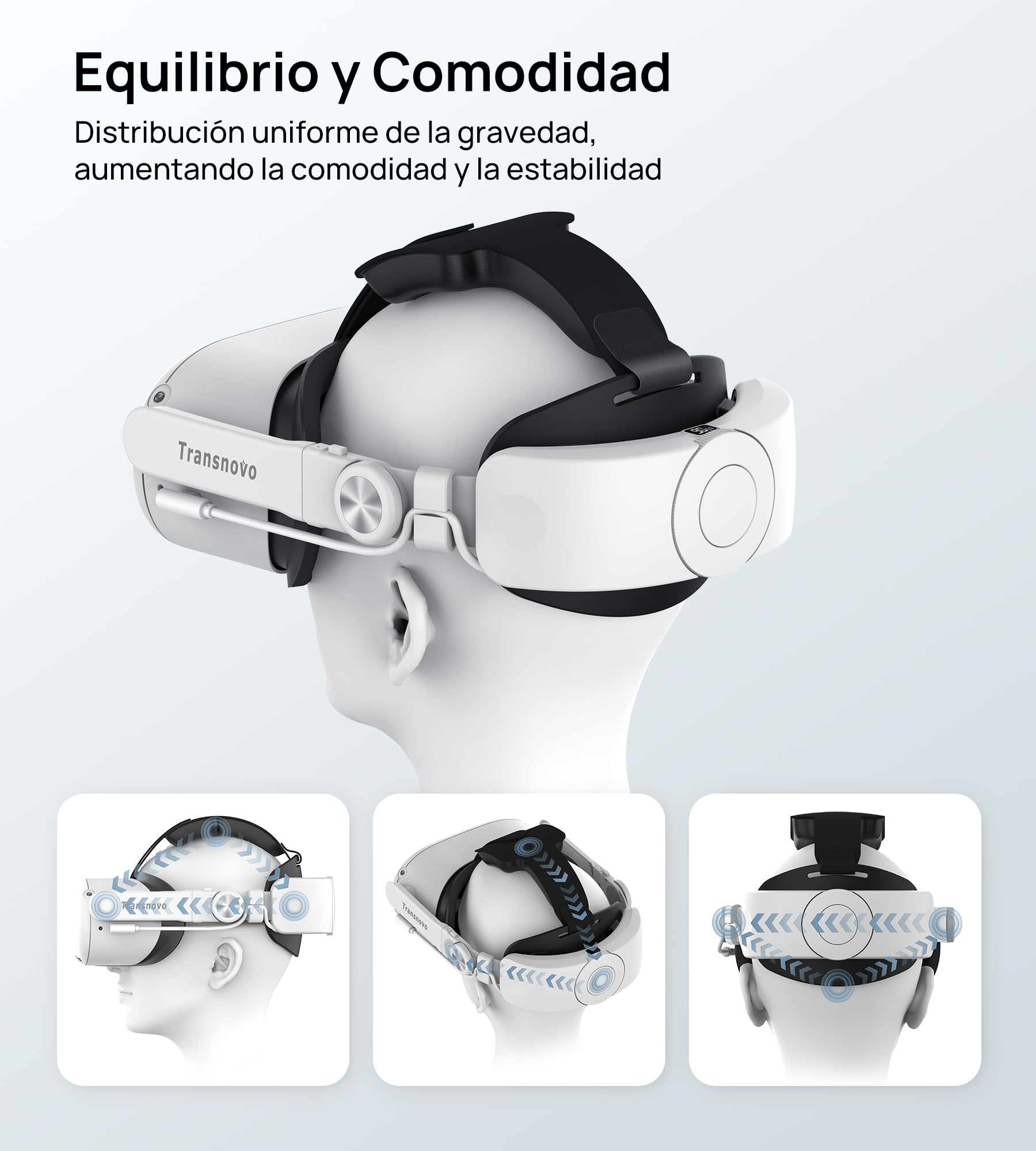 TRANSNOVO Correa Elite con Batería de 6000mAh Compatible con Oculus Quest 2/Quest 3/Quest 3S, Reemplazo de Correa Elite con Batería, Comodidad Mejorada y Tiempo de Juego Prolongado.