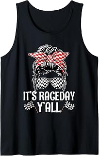 It's Race Day Y'all Checkered Flag Racing Messy Bun Womens Tank Top