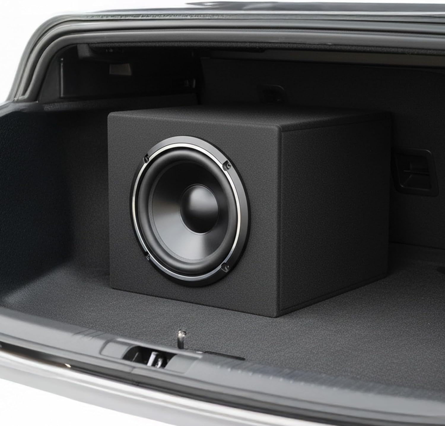 Q Power Single 10-Inch Shallow Subwoofer Enclosure – Low-Profile Sealed MDF Car Audio Box with Charcoal Carpeting