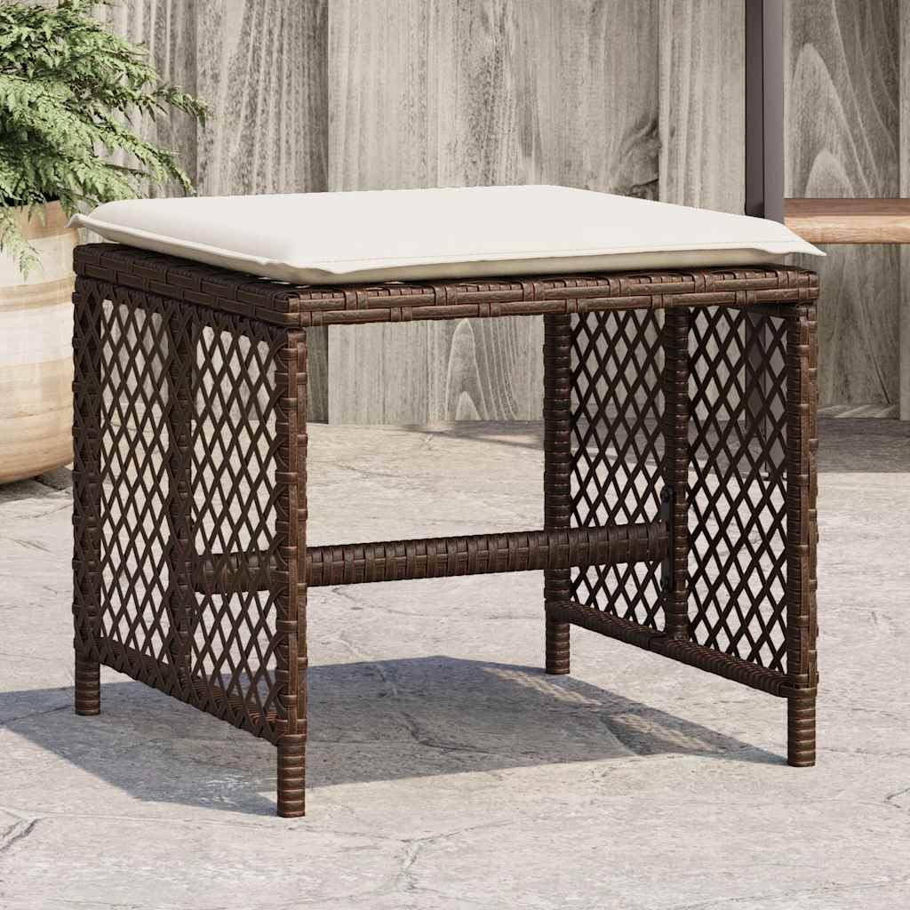 Taboret ogrodowy z poduszką 4 szt. brązowy 41 x 41 x 36 cm polirattanowy