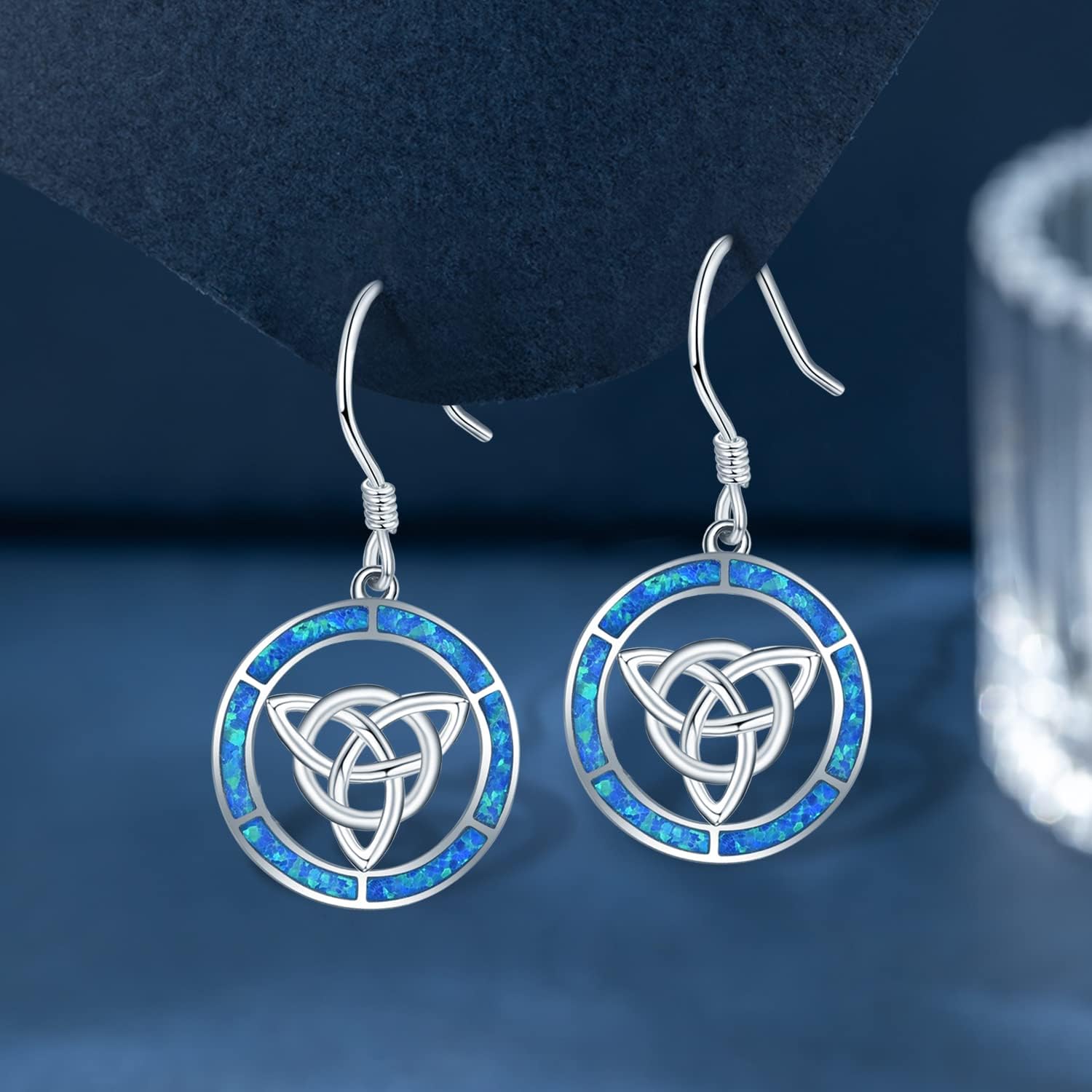 KINGWHYTE Celtic Earrings Sterling Silver Trinity Knote Blue Opal Drop Dangle Earrings Celtic Jewellery Gifts for Women Girls Mother Daughter - Image 5