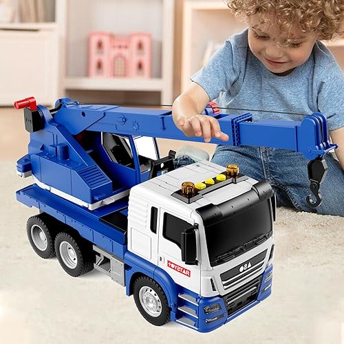 Miniatura 6 de Dwi Dowellin Camión Grúa Juguetes para niños pequeños 2-4, 3-5 Juguete de construcción con brazo giratorio, sonido y luces Camiones para niños