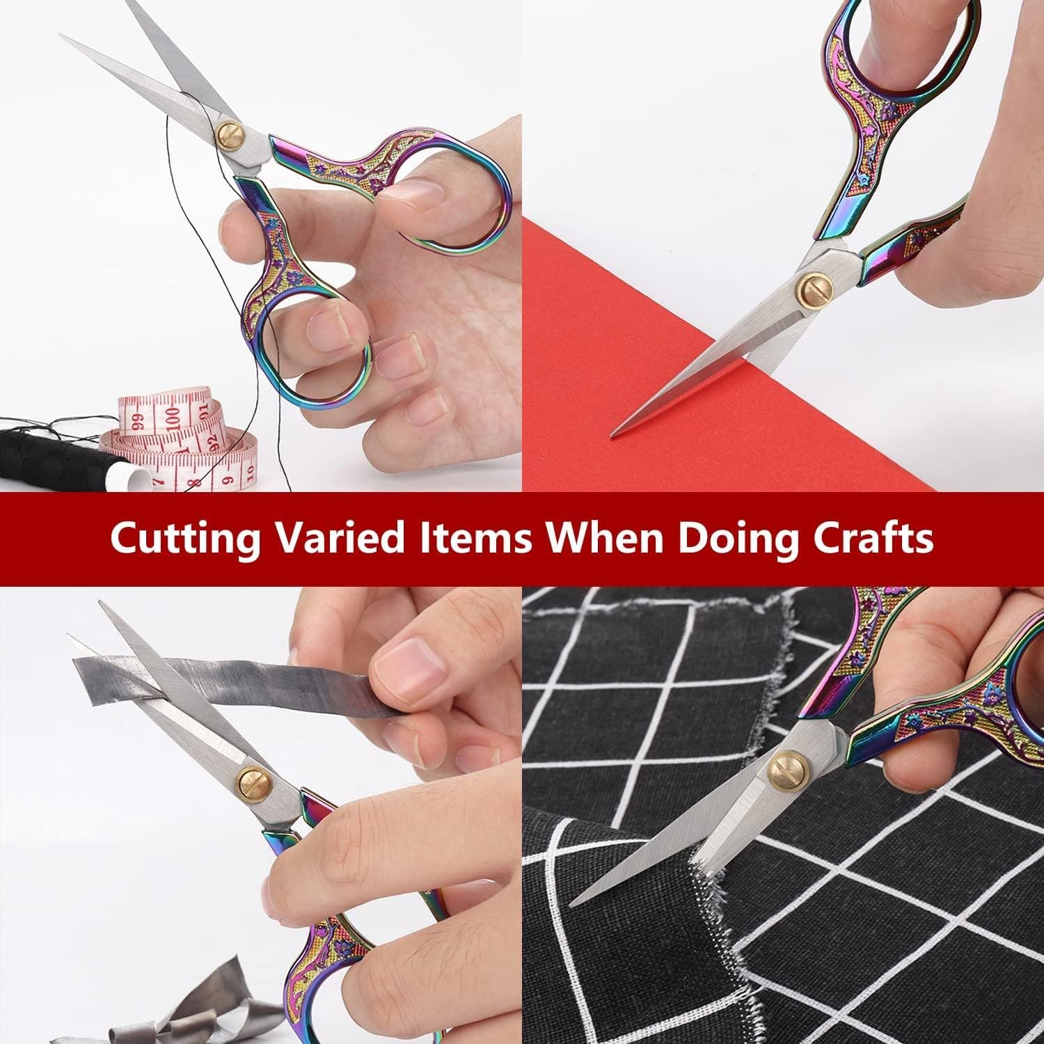 Titanium Coating Sewing Scissors Bundle, Professional Fabric Scissors Set, Ultra-Sharp Stainless Steel Blades, Ergonomic Handle, Great for Tailor, Embroidery, Craft (Red)