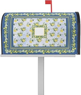 Mailbox Cover Magnetic Summer Lemon Farm Harvest Blue Mailbox Covers Standard Size 21x18in,Mailbox Covers Wrap Post Letter Box Cover for Garden Yard Outdoor Decor Moroccan Pattern Retro Border