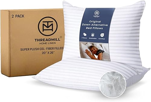 Threadmill Juego de 2 almohadas de cama suaves de tamaño estándar, almohadas de cama de enfriamiento alternativas de plumón para dormir, almohadas