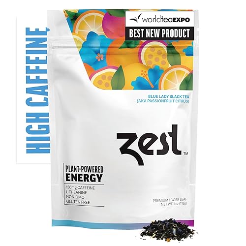 Zest Tea - Té caliente premium de energía, mezcla de alta cafeína natural y saludable sustituto del café negro tradicional, 150 mg de cafeína por