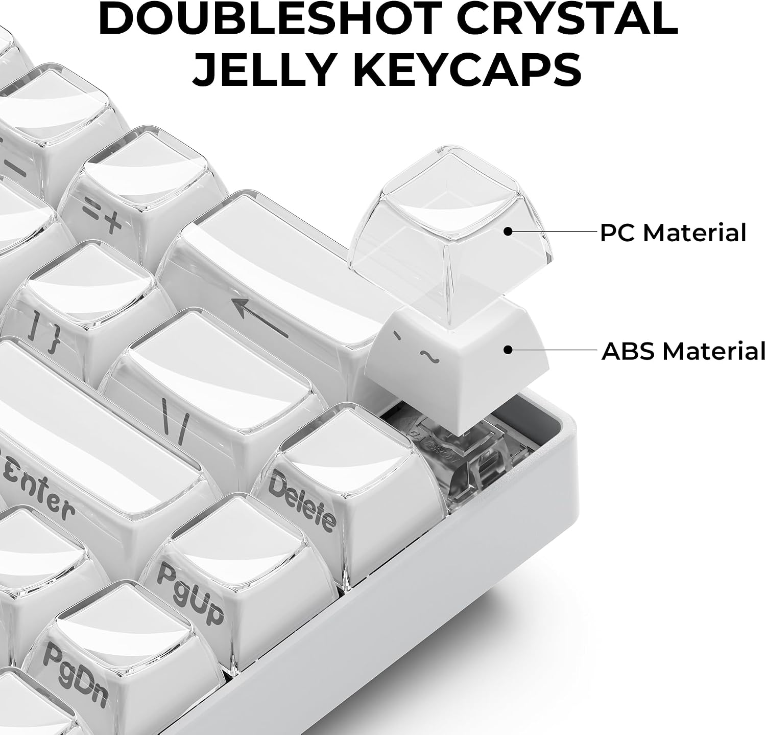 GMKWTL XVX White Keycaps, Crystal Jelly Keyboard Key caps OEM Profile Side Printed Keycap Set Compatible with 61/68/84/87/98/100 ANSI Layout MX Switches Mechanical Keyboard
